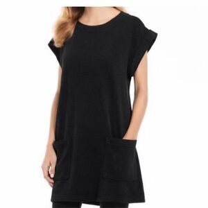 Bryn Walker Clyde Tunic Dress Bamboo Sweatshirt Knit Lagenlook Black Size L
